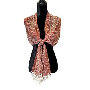 Unbranded Scarf Womens Long Rectangle Brown Aztec Semi Sheer Lightweight